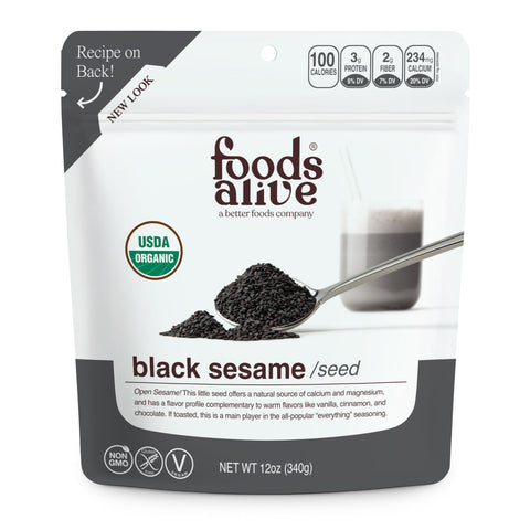 Foods Alive Organic Black Sesame Seeds, 12 oz, Raw, Unhulled, Kosher, Gluten Free, Keto