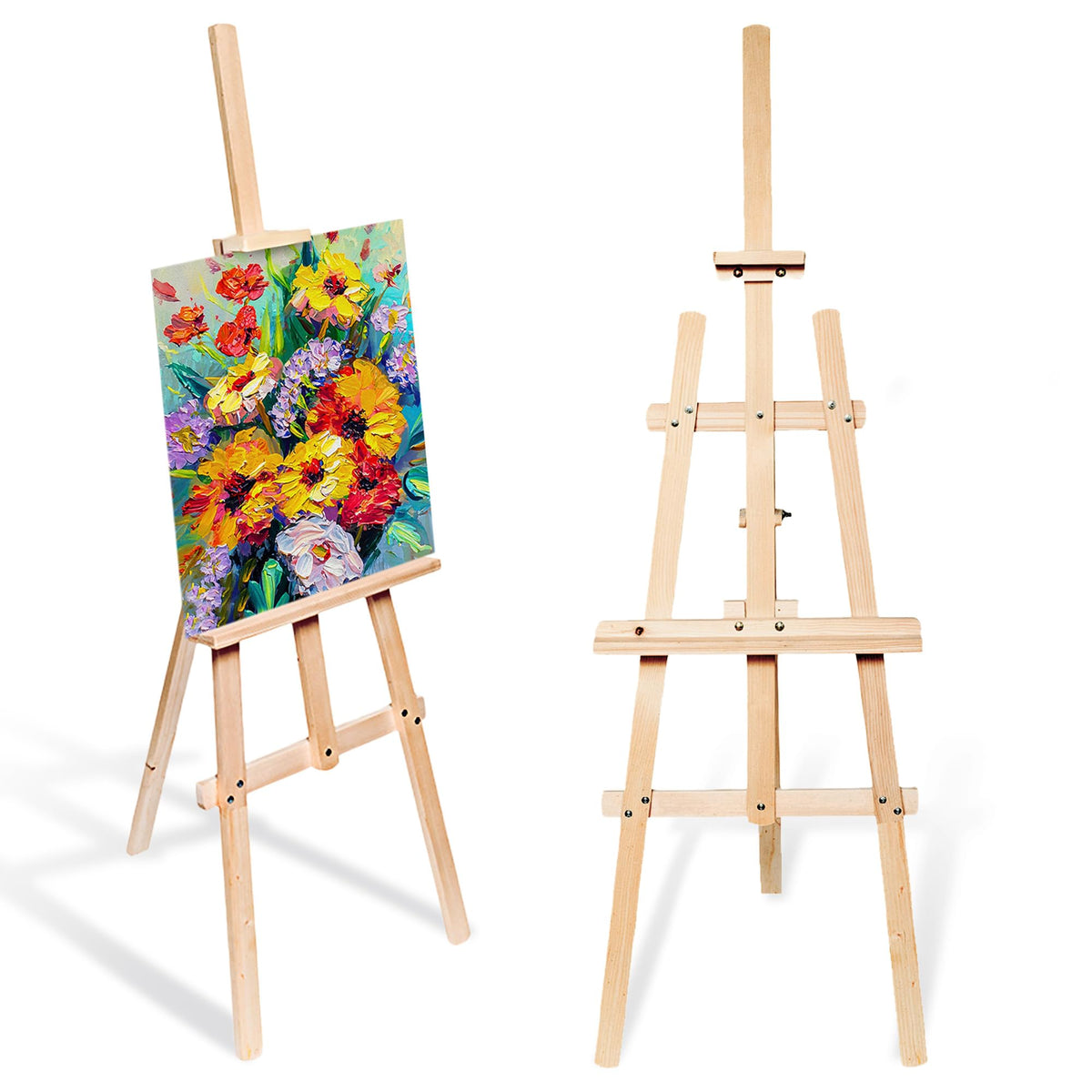 Large Wooden Easel 150 cm - Canvas Stand Wedding or Field easels Height Adjustable Wooden for Children and Adults Pine Wood