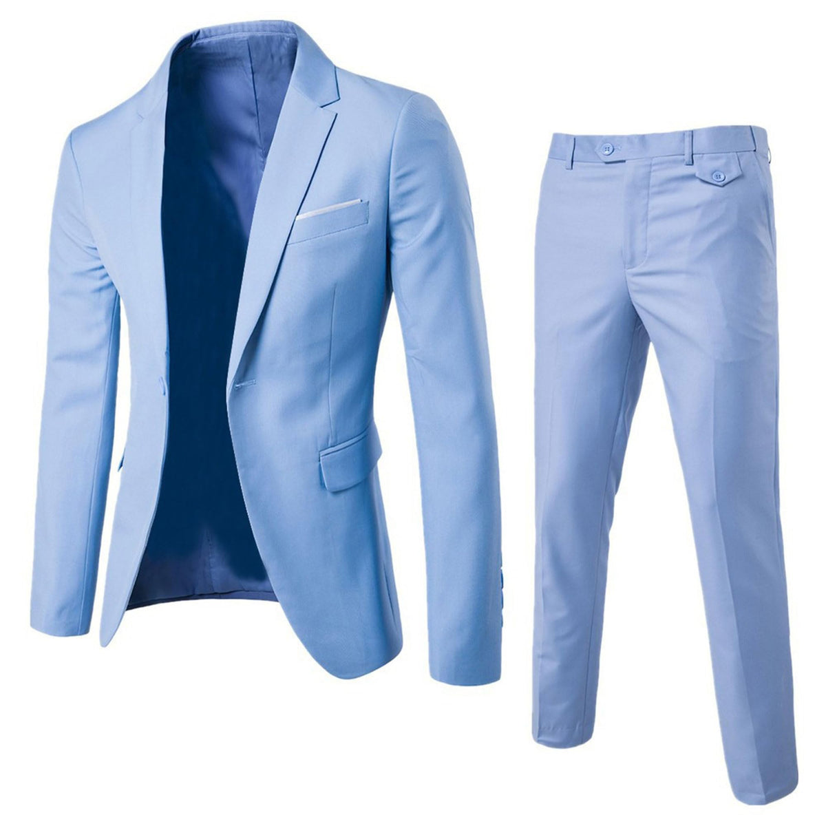 Jueshanzj Men's Suit Two-Piece Casual Suit Suit Trousers Light Blue L