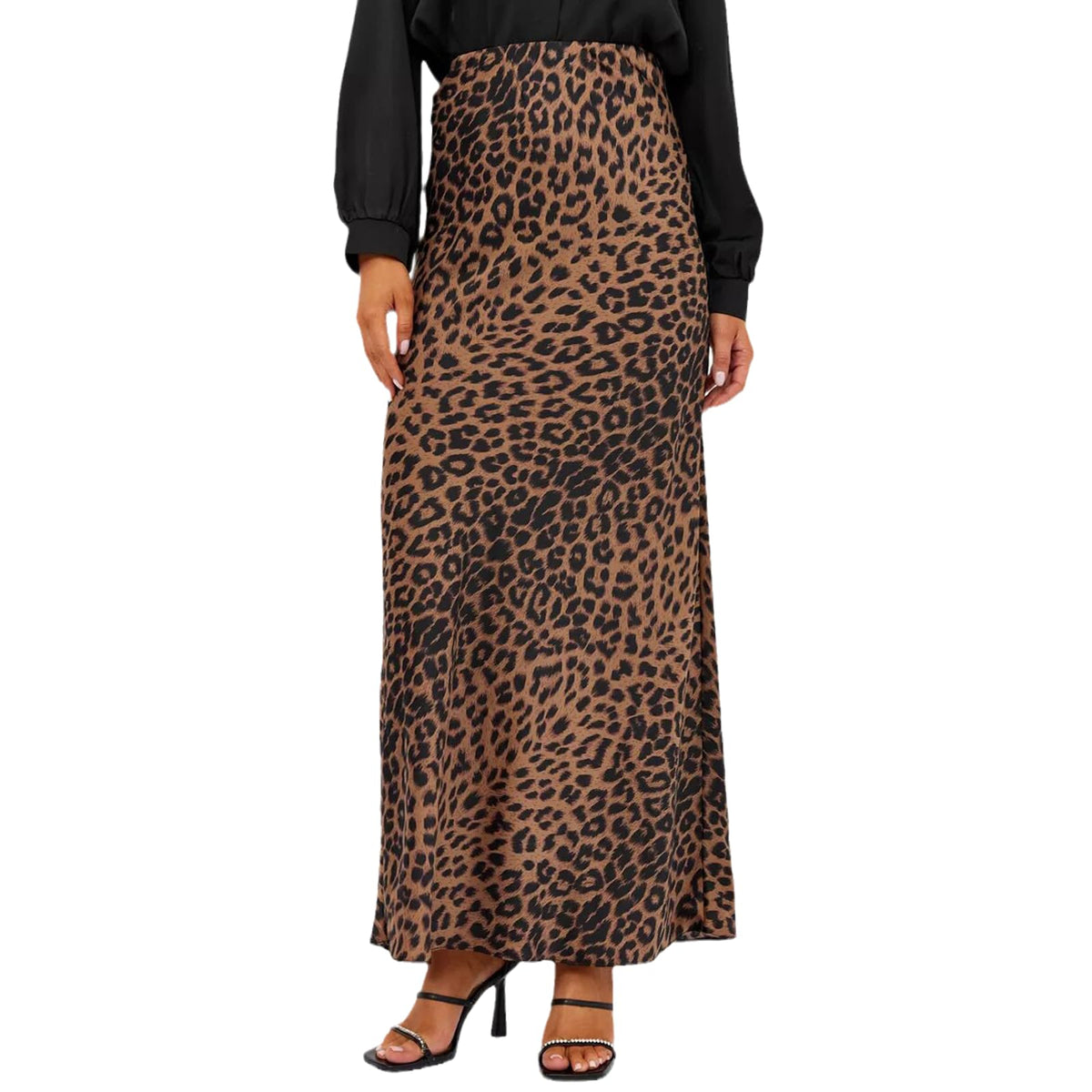 Chahuer Women's Leopard Print Skirt Street Trend Sexy Silky Long Skirt High Waist Slim Design Skirt M