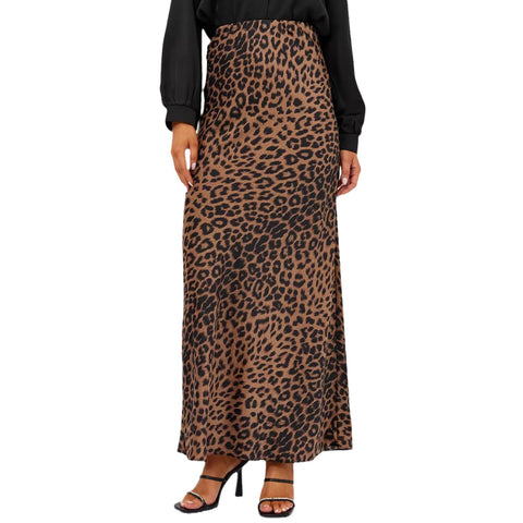 Chahuer Women's Leopard Print Skirt Street Trend Sexy Silky Long Skirt High Waist Slim Design Skirt M