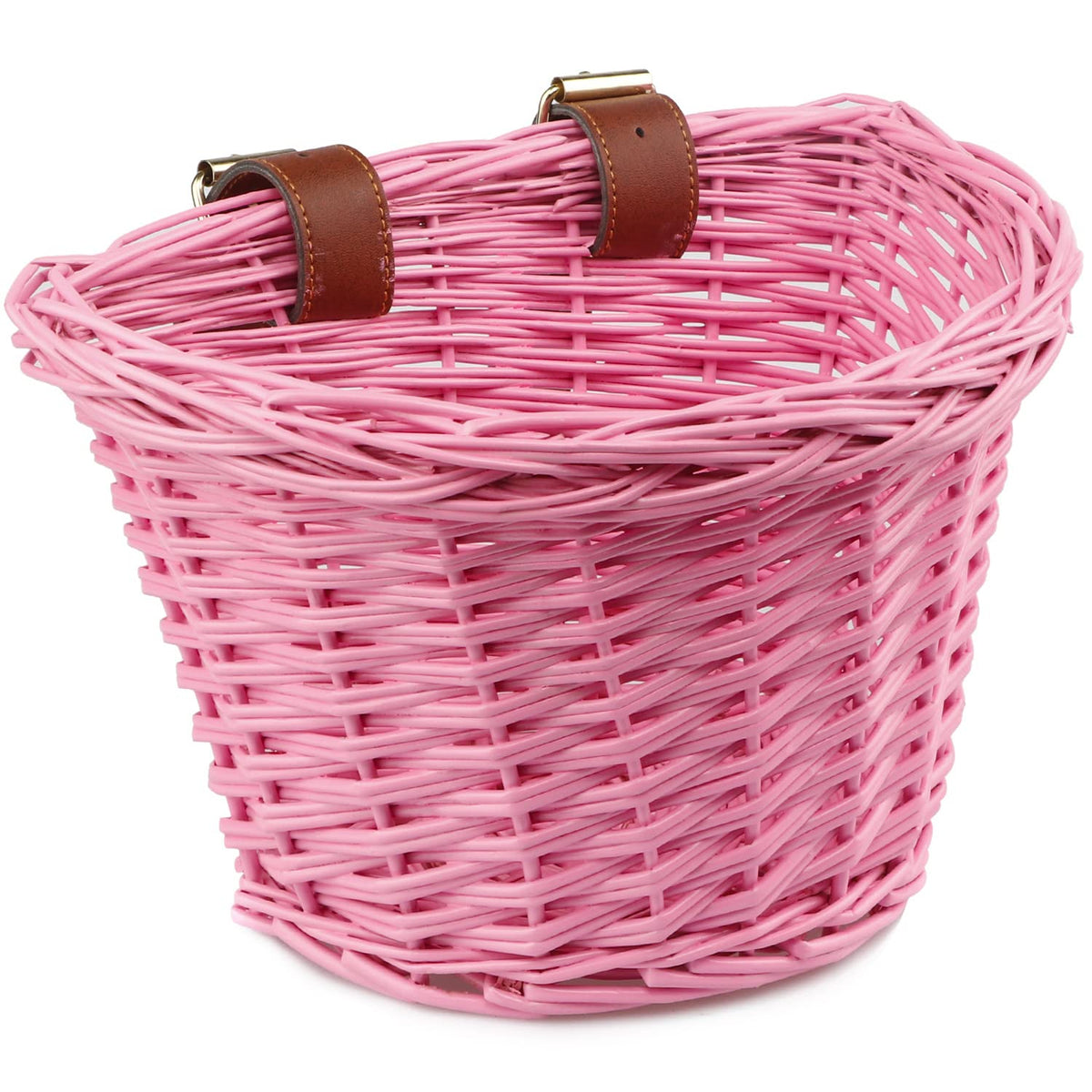 AVASTA Wicker Kids Bike Basket for 12, 14, 16 Girls & Boy Bikes, Scooters, Tricycle,Come with Leather Straps, Decorated with Felt Balls?Size XS, Honey Yellow