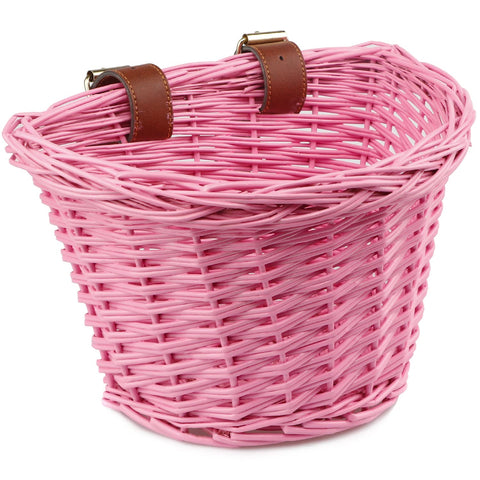AVASTA Wicker Kids Bike Basket for 12, 14, 16 Girls & Boy Bikes, Scooters, Tricycle,Come with Leather Straps, Decorated with Felt Balls?Size XS, Honey Yellow