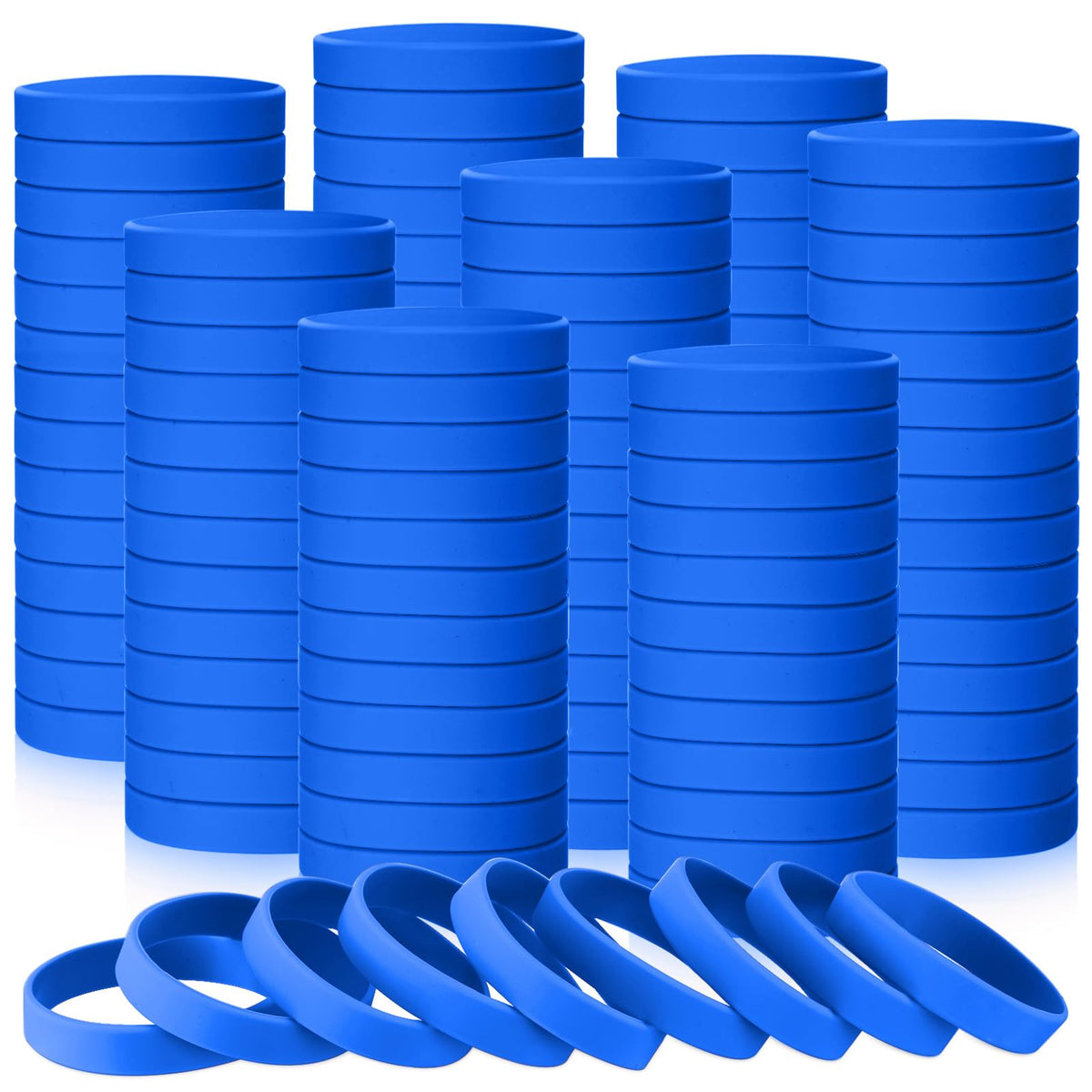 Liliful 50 Pcs Plain Silicone Rubber Bracelets Elastic Rubber Wristbands Blank Colored Bracelet Sports Rubber Bands for Stretch Wristband Wrist Bands for Women Men Party Gifts (Blue)