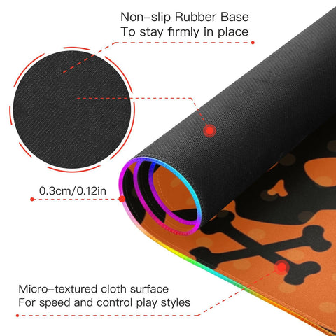 Halloween Skulls Wireless Charging Mouse Pad for Mobile Phone Extra Large Gaming Mousepad with 13 Lighting Modes Extended Desk Mat for Office Home Gaming MacBook PC Laptop Desk