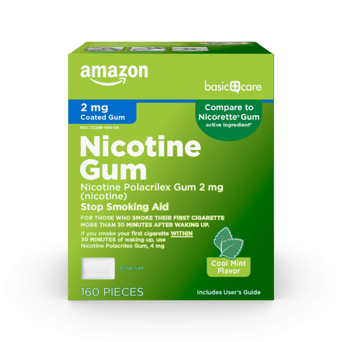 Amazon Basic Care Coated Nicotine Polacrilex Gum 2 mg, Cool Mint Flavor, Stop Smoking Aid, 160 Count