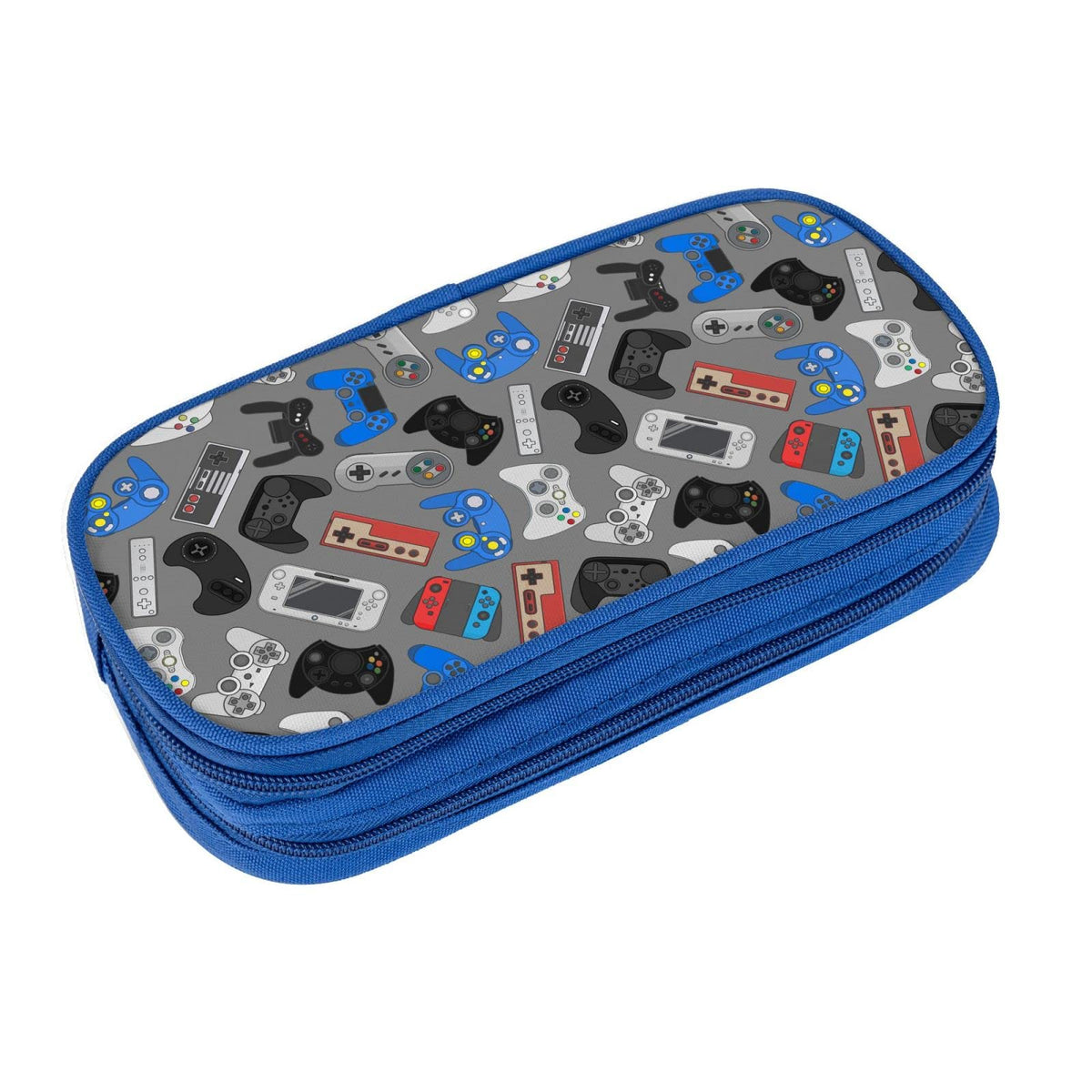 Perinsto Video Game Controller Background Pencil Case Big Capacity Multi Compartment Stationery Box Pencil Pouch Holder Desk Organizer For School Office Home, Blue