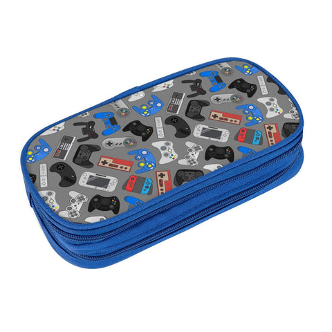 Perinsto Video Game Controller Background Pencil Case Big Capacity Multi Compartment Stationery Box Pencil Pouch Holder Desk Organizer For School Office Home, Blue