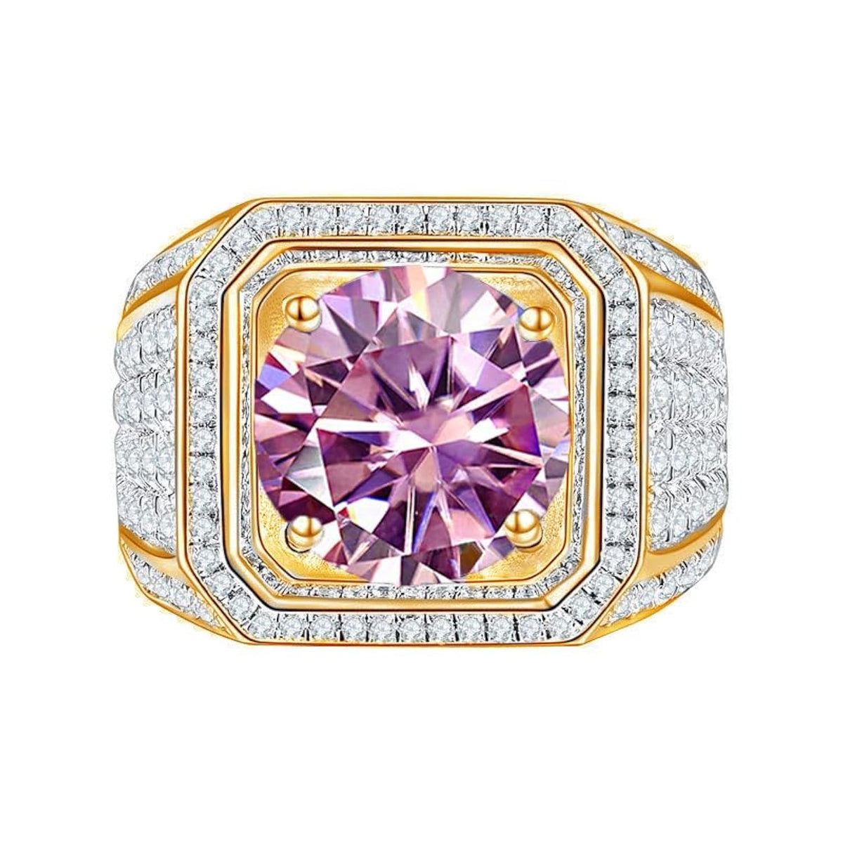 WAHZAUS Moissanite Engagement Rings for Men 1ct D Color VVS1 Diamond Rings Yellow/Blue/Green Moissanite Wedding Bands with Certificate (Pink,9)