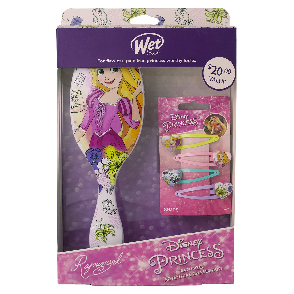 Wet Brush Hair Brush Disney Princess Rapunzel Adventure Chaser Duo - Hairbrush for Women, Men, Kids and for Flawless, Pain Free Princess Worthy Locks, Snap Kit