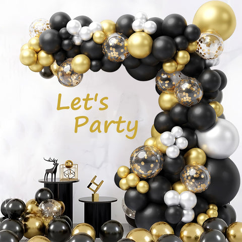Black Gold Balloon Arch Kit, 93pcs Black Gold Silver Balloon Arch Garland Kit,Black Gold Balloon Arch Garland for Men Boys Birthday Party Decoration,Wedding,Graduation, Anniversary,Retirement,New Year