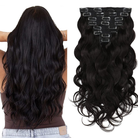 Body Wave Clip in Hair Extensions Human Hair, 120g 8pcs with 20Clips Grade 9A Double Weft Remy Human Hair Clip In Extensions #1B Natural Black 14Inches Full Head Soft Body Wave Hair Extensions