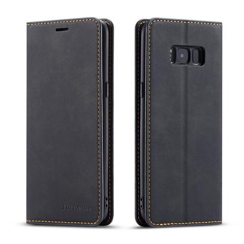 QLTYPRI Samsung Galaxy S7 Edge Case, Premium PU Leather Cover TPU Bumper with Card Holder Kickstand Hidden Magnetic Adsorption Shockproof Flip Wallet Case for Samsung Galaxy S7 Edge - Black