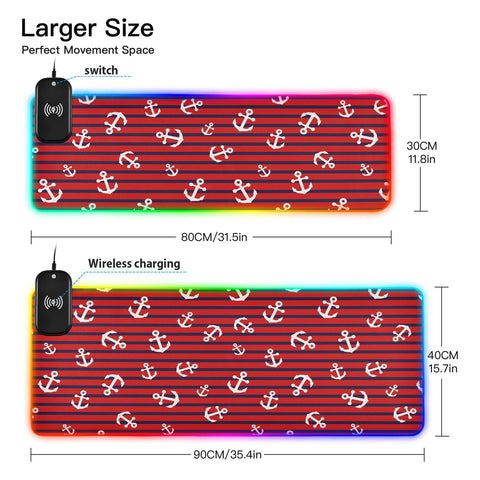 Anchors Wireless Charging Mouse Pad for Mobile Phone Extra Large Gaming Mousepad with 13 Lighting Modes Keyboard Mat for Office Home Gaming MacBook PC Laptop Desk
