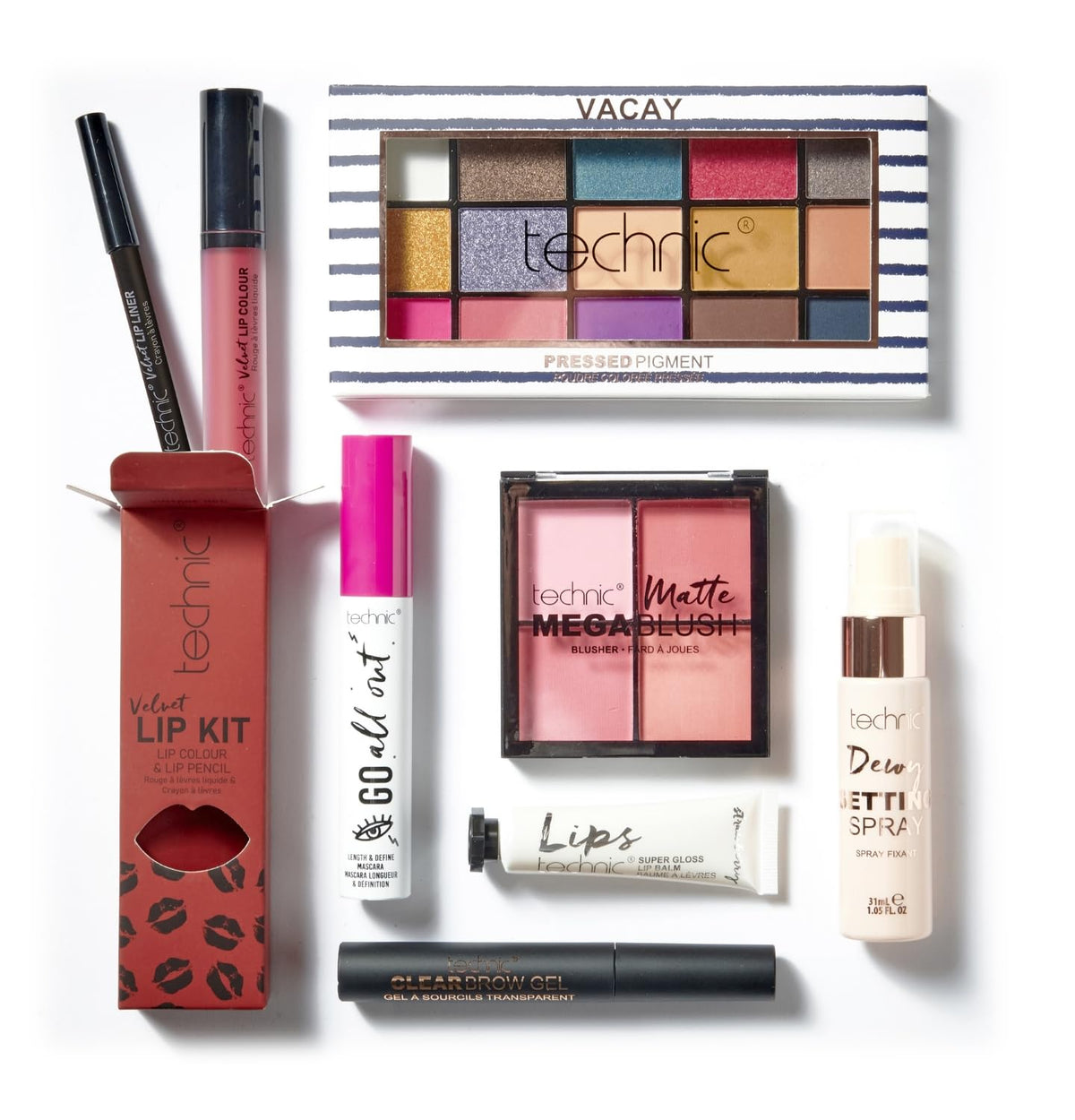 Technic 8Pc Full Face Make Up Gift Set - 8 Full Size Products for Eyes, Face & Lips - Value Set Perfect for Make Up Lovers - Vegan and Cruelty Free