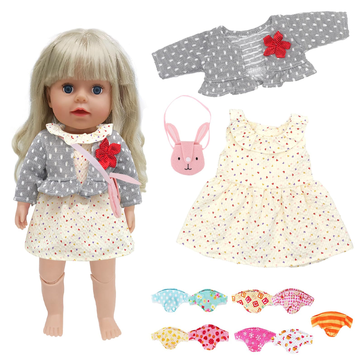Baby Doll Clothes for 12-17 Inch Doll,Cute Baby Doll Clothes Outfits for 30- 43 cm New Born Doll - Birthday Gifts (White Polka Dot)