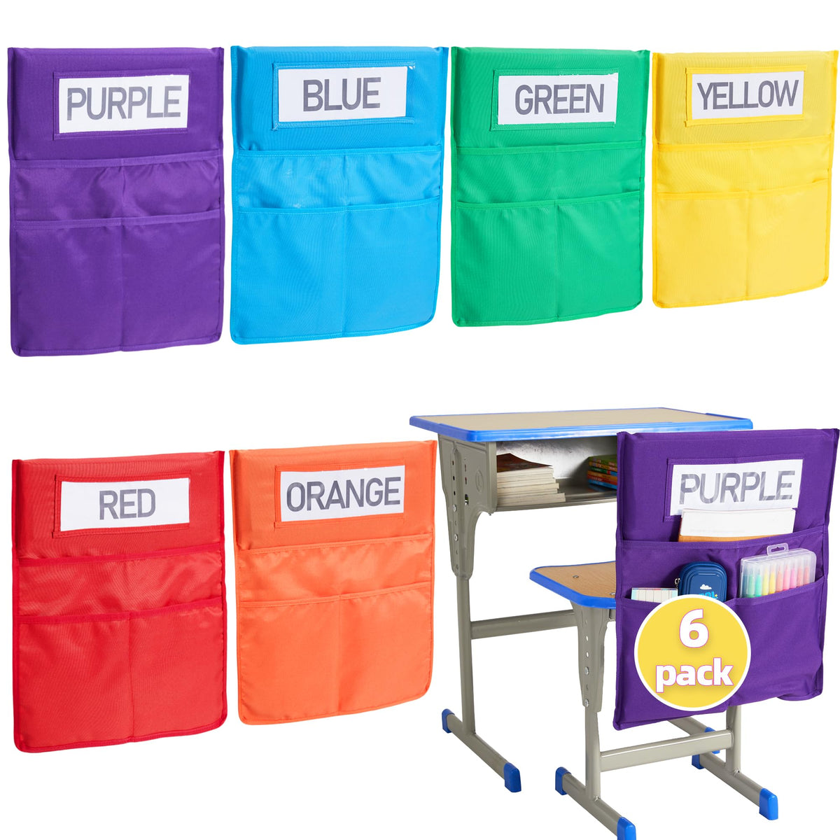 HELLO PAPAYA Chairback Buddy Pocket Chart, Chairback Buddy Pocket Chair Pockets for Classroom with 3 Pockets and 1 Student Name Tag, Chair Pockets Organizer