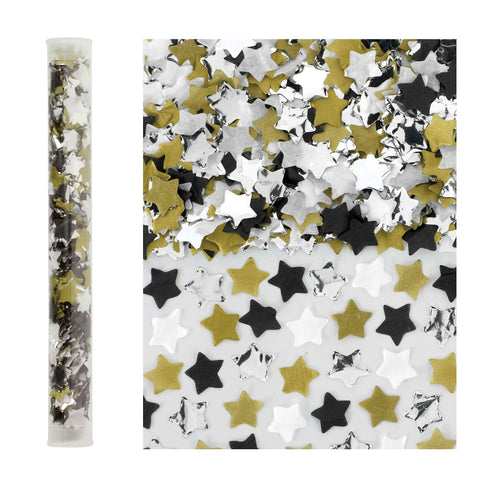 Black, Gold & Silver Paper Star Confetti Tubes - 4pc