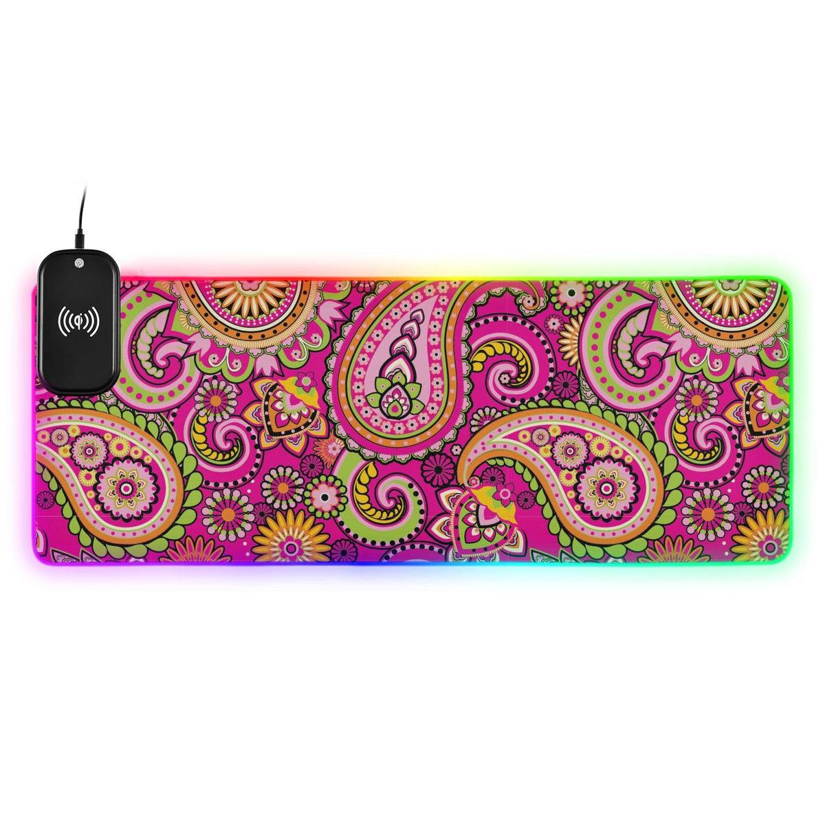 Asian Style Boho Wireless Charging Mouse Pad for Mobile Phone Extra Large Gaming Mousepad with 13 Lighting Modes Computer Mat for Gaming MacBook PC Laptop Desk Office Home