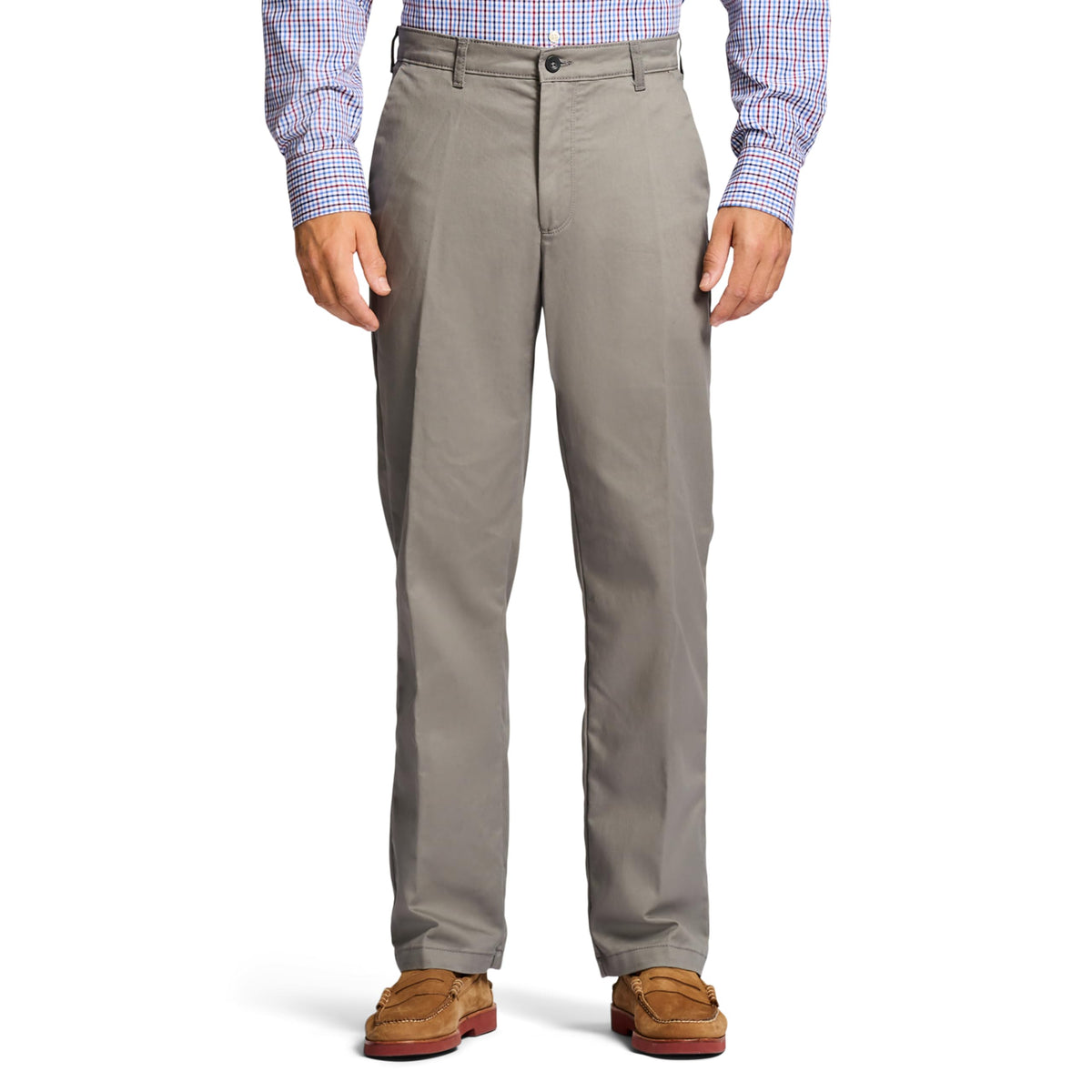 IZOD Men's Performance Stretch Classic Fit Flat Front Chino Pant, Smoked Pearl, 38W X 32L