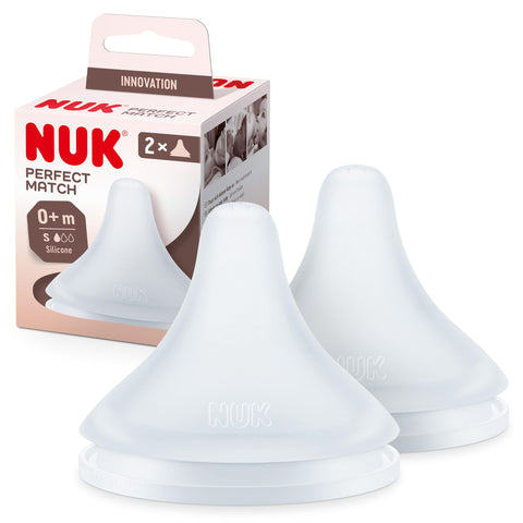 NUK Perfect Match Baby Bottle Teats | 0+ Months | Adapts to Babys Palate | Anti Colic Vent | BPA-Free | Small Silicone Teat for Bottles | 2 Count