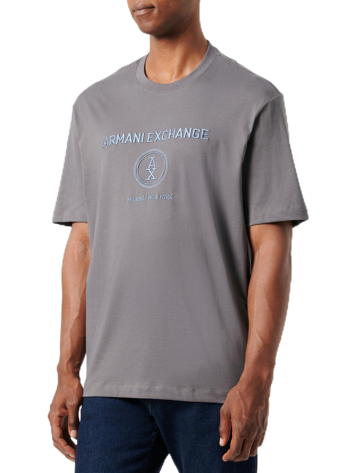 Armani Exchange Men's Stacked Ax Logo with Circle Regular Fit Tee T-Shirt, Eiffel Tower, L