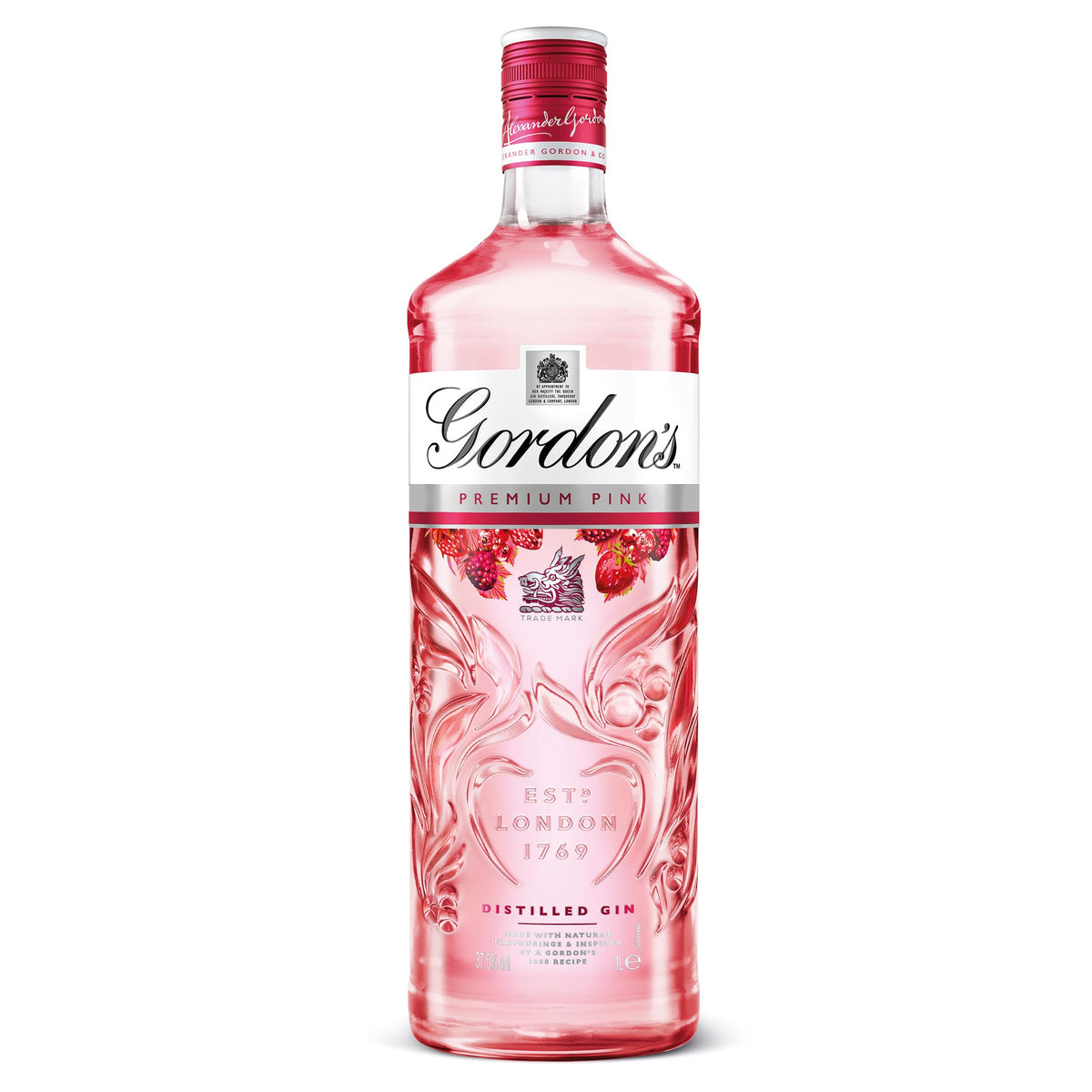 Gordon's Premium Pink Distilled Gin | 37.5% vol | 1L | Pink Gin | Juniper Taste with Flavours of Raspberry | Strawberry & Redcurrant | Light & Refreshing Flavoured Gin
