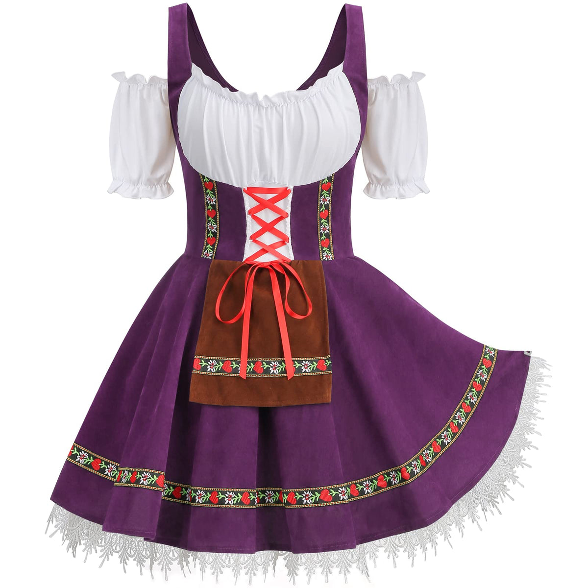 GRAJTCIN Oktoberfest Costumes Women Velvet German Bavarian Dirndl Dress Octoberfest Outfits for Halloween Carnival (S, Purple)
