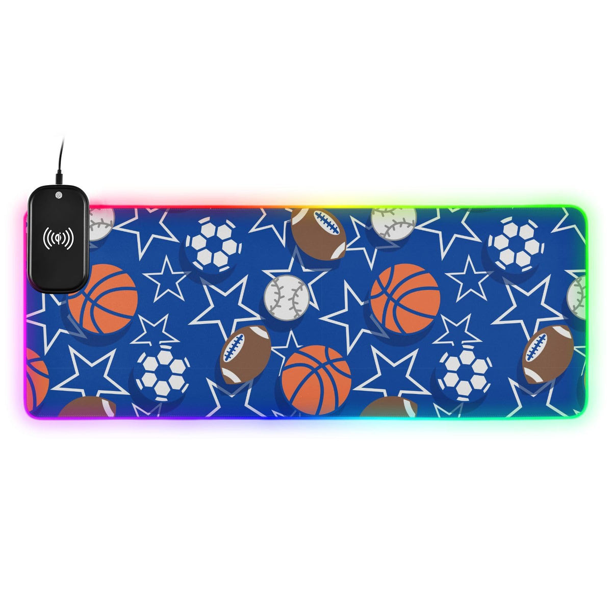 Basketball Balls Wireless Charging Mouse Pad for Mobile Phone Extra Large Gaming Mousepad with 13 Lighting Modes Mouse Mat for Office Home Gaming MacBook PC Laptop Desk