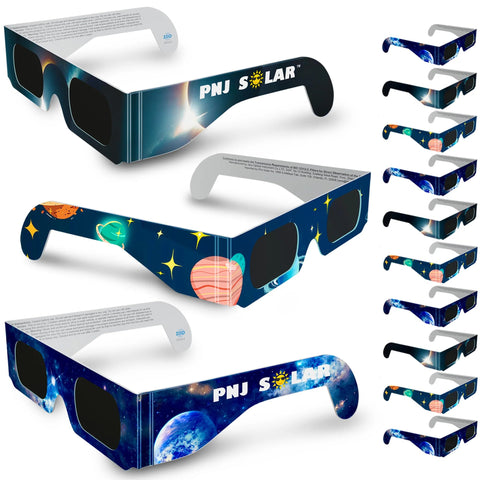 10 Pairs - Solar Eclipse Glasses - ISO Certified - AAS Approved - Family Pack - Mixed Patterns Mixed