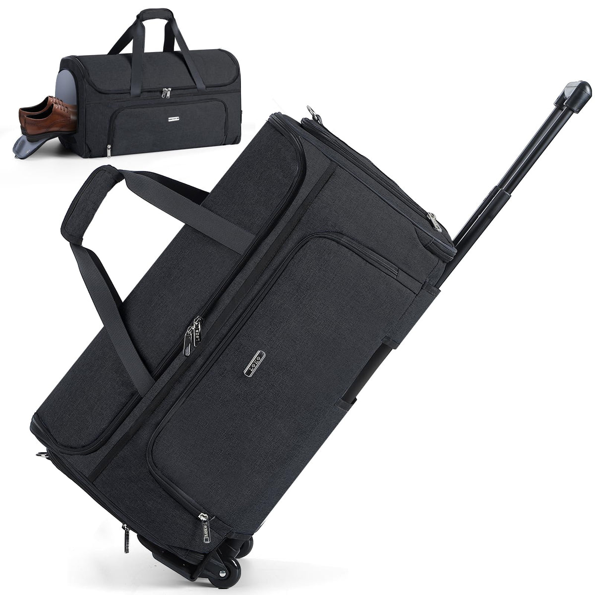LekeSpring Garment Bags with Wheels, Garment Convertible Weekender Bags, Large Carry On Garment Bags for Travel, Duffle Bag Garment Bag (Black)
