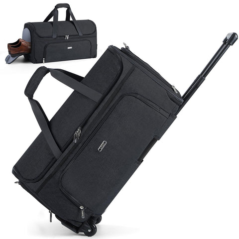 LekeSpring Garment Bags with Wheels, Garment Convertible Weekender Bags, Large Carry On Garment Bags for Travel, Duffle Bag Garment Bag (Black)