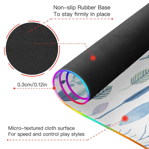 Flowers Leaves Wireless Charging Mouse Pad for Mobile Phone Extra Large Gaming Mousepad with 13 Lighting Modes Extended Desk Mat for Office Home Gaming MacBook PC Laptop Desk