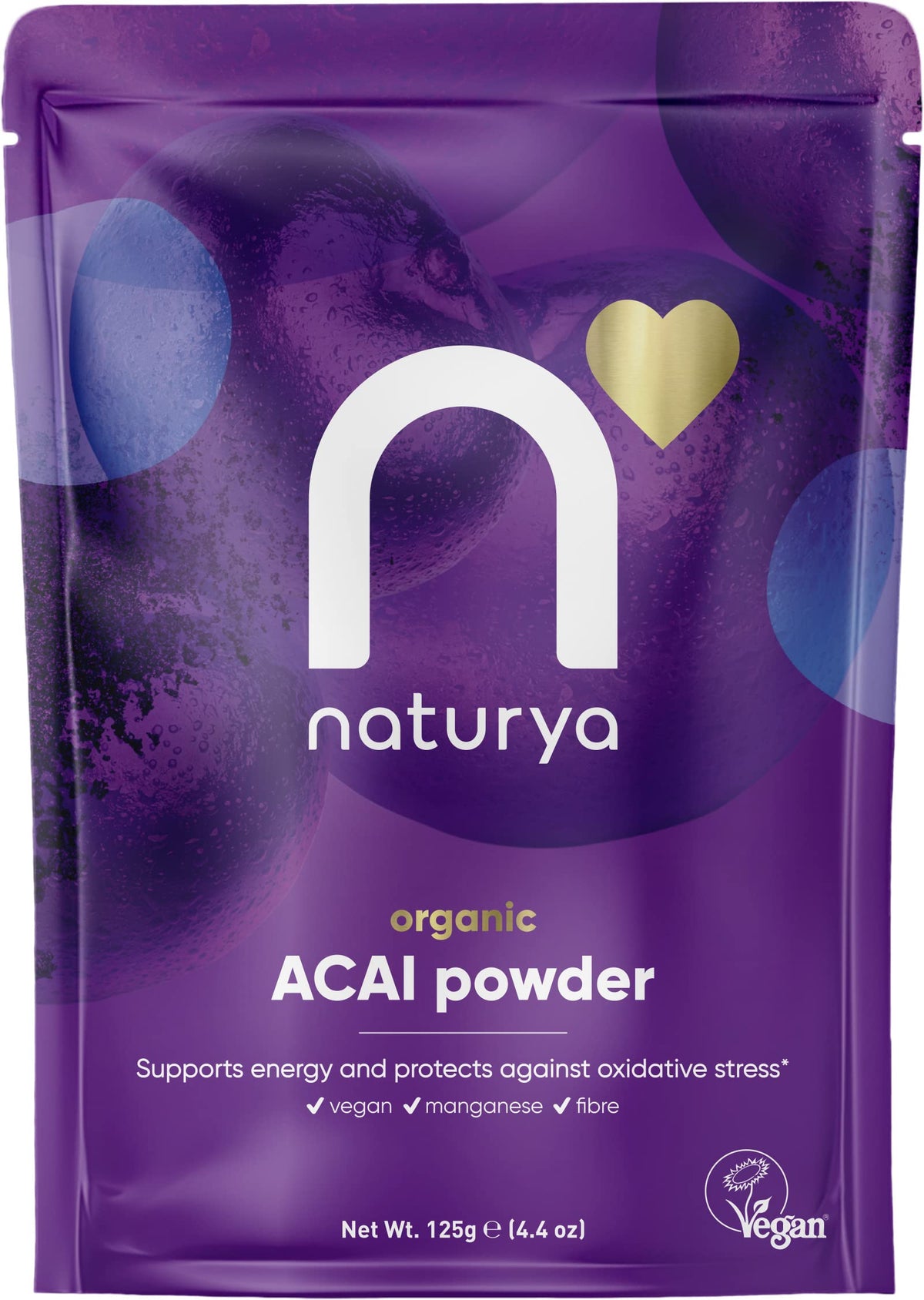 Naturya Organic AÃ§aÃ­ Powder - Wild-Harvested from Amazonian AÃ§aÃ­ Palms, Rich in Manganese & Vitamin A, High in Fibre, Antioxidant Superfood, Gluten-Free, Vegan - 125g Pouch