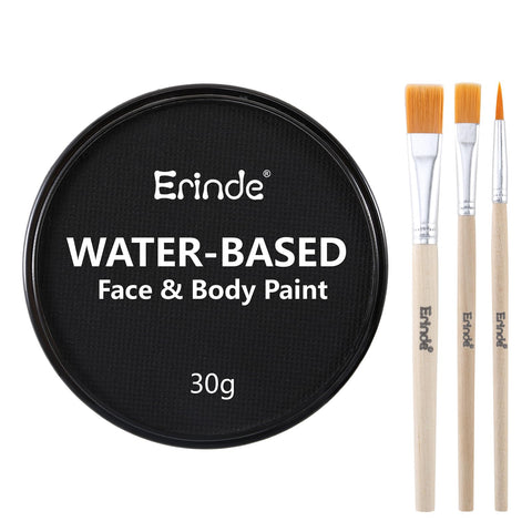Erinde Black Face Body Paint, Professional Water Based Face Painting Kit for Kids & Adults, Non Toxic Water Activated Single Cake Face & Body Paint Makeup Supplies for Halloween Cosplay SFX, 30g