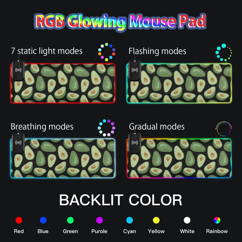 Half Whole Avocado Fruit Wireless Charging Mouse Pad for Mobile Phone Extra Large Gaming Mousepad with 13 Lighting Modes Keyboard Mat for Office Home Gaming MacBook PC Laptop Desk