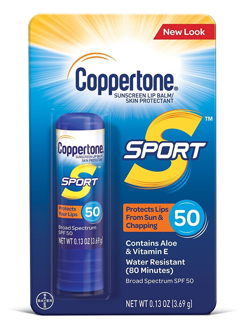 Coppertone Sport Sunscreen LipBalm, 0.13 oz, SPF 50 (Pack of 4)
