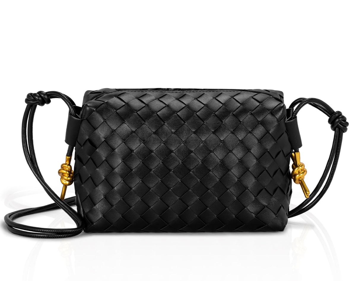 GASSDA Woven Crossbody Bags for Women,Woven Purses Small Shuoulder Bag for Women Woven Leather Handbags Purses for Women (Black)