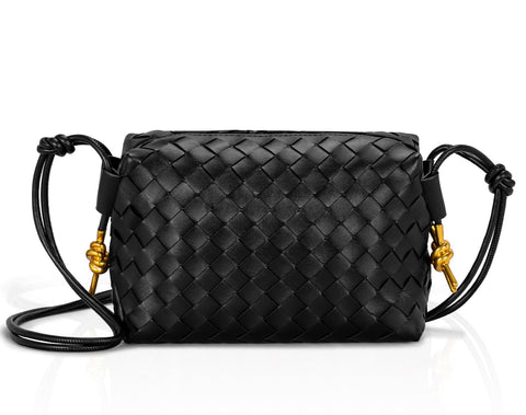 GASSDA Woven Crossbody Bags for Women,Woven Purses Small Shuoulder Bag for Women Woven Leather Handbags Purses for Women (Black)