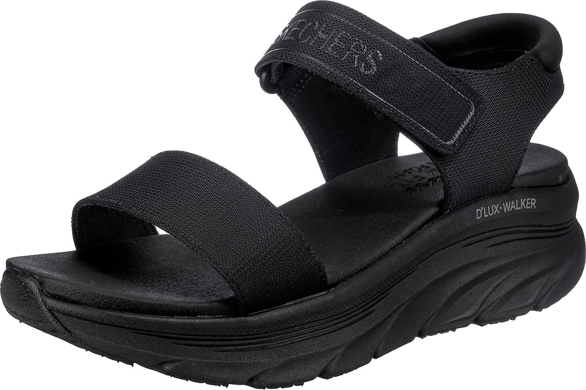 Skechers Cali Women's Women's D'LUX Walker-New Block Sport Sandal, Black/Black, 5