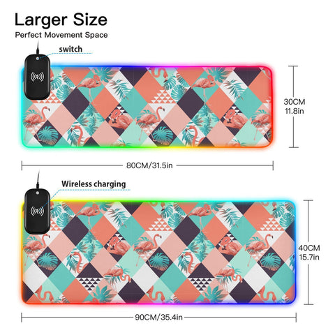 Flamingo (30) Wireless Charging Mouse Pad for Mobile Phone Extra Large Gaming Mousepad with 13 Lighting Modes Keyboard Mat for Gaming MacBook PC Laptop Desk Office Home