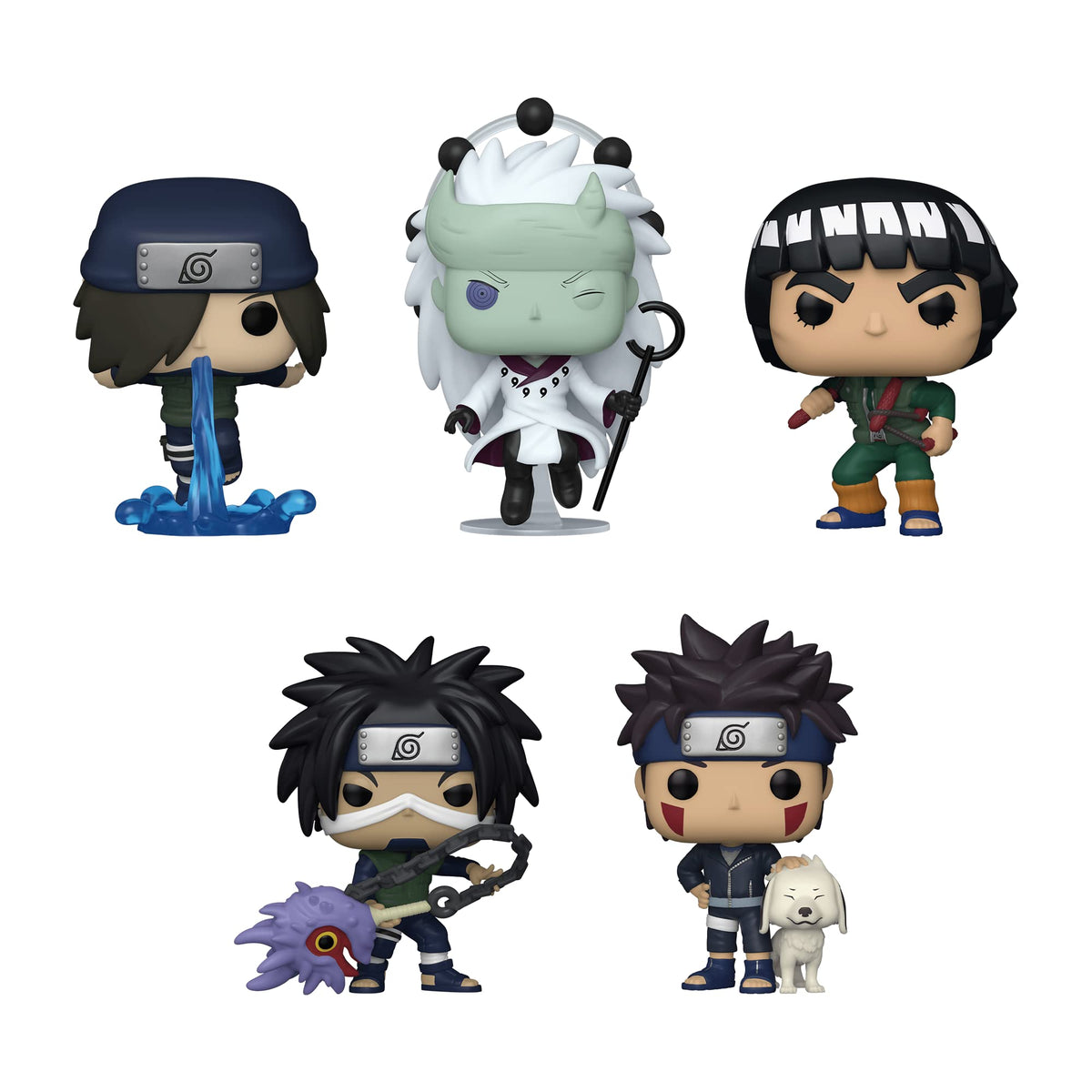 Funko Pop! Naruto -Set of 5 - Kiba w/Akamaru, Madara Uchiha (Six Paths), Izumo Kamizuki, Kotetsu Hagane and Might Guy