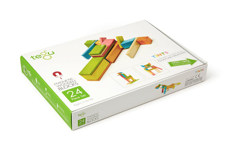 24 Piece Tegu Magnetic Wooden Block Set, Tints, 1-99 years old