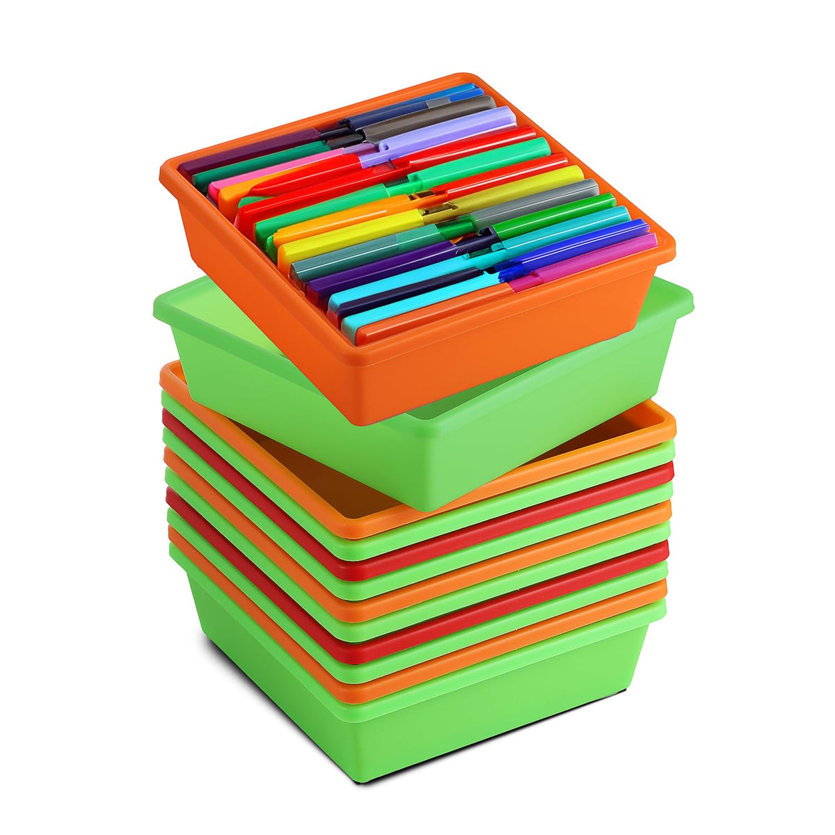 Zilpoo 12 - Pack Classroom Crayon Bins, Desk Pen Organizer Basket, Plastic Office Drawer Tray, Elementary Teacher Pencil Supplies Holder, Square