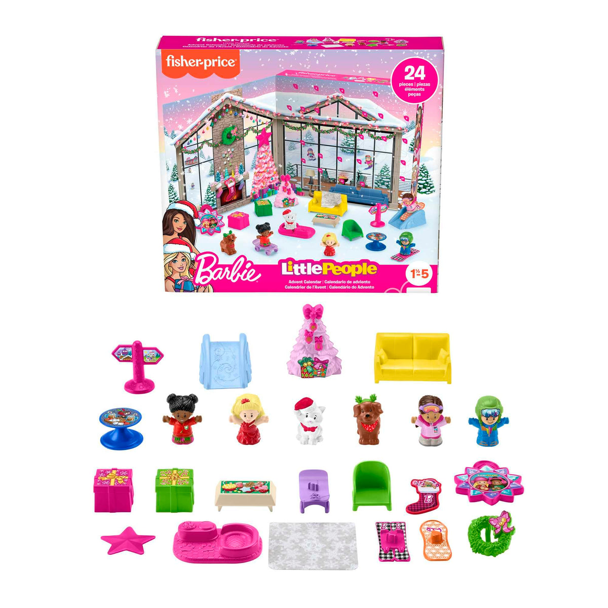 Fisher-Price Little People Barbie Advent Calendar and Toddler Playset, 24 Christmas Figures and Play Pieces, HMK85