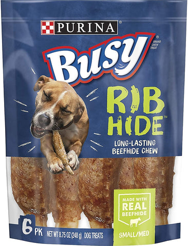 Busy Bone 381775 8.75 oz Purina Busy Beefhide Rib Shaped Dog Treats