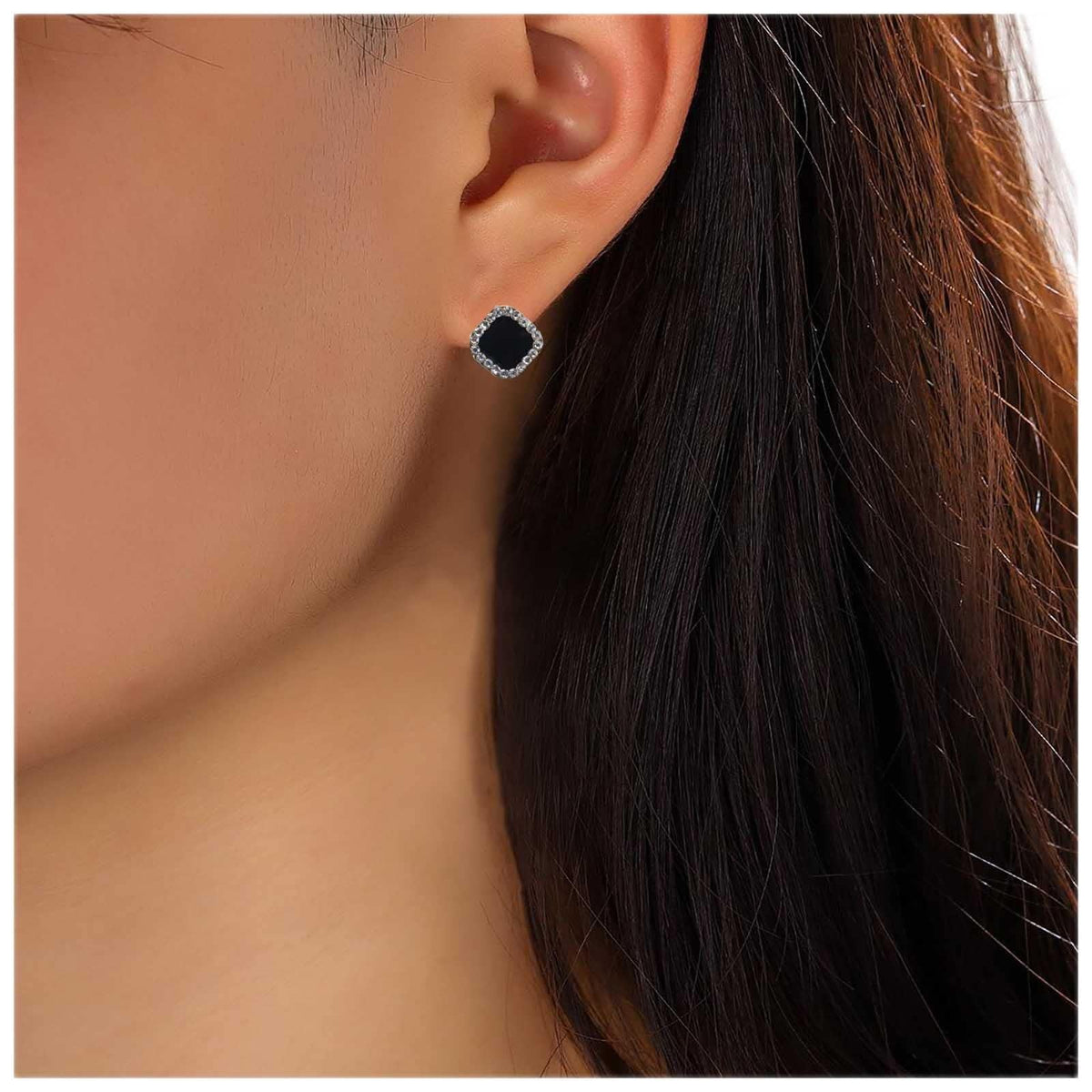 Yheakne Vintage Black Square Crystal Earrings Black Cz Stud Earrings Rhinestone Diamond Earrings Geometric Onyx Earrings Jewelry for Women and Girls