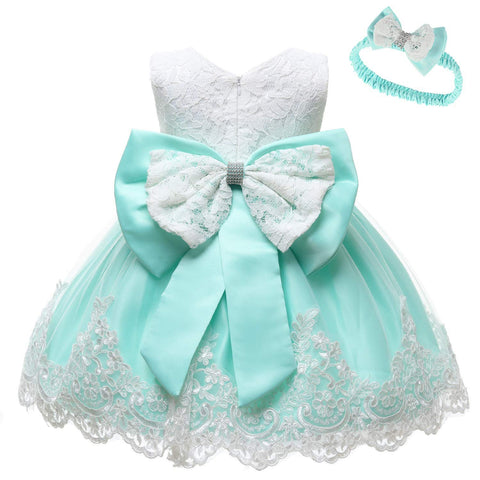 HIHCBF Baby Girls 1st/2nd Birthday Christening Dress Princess Bowknot Flower Lace Dresses Wedding Baptism Tutu Ball Gown Light Green 18-24M
