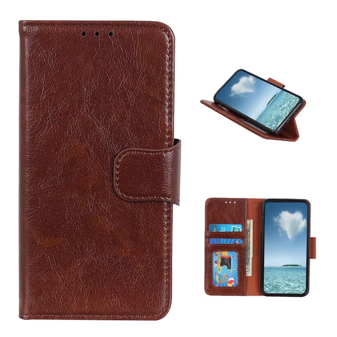 COQUE Motorola Moto G84 5G Case, Leather Flip Wallet with Card Slot, Nappa Case for Motorola Moto G84 5G-Brown