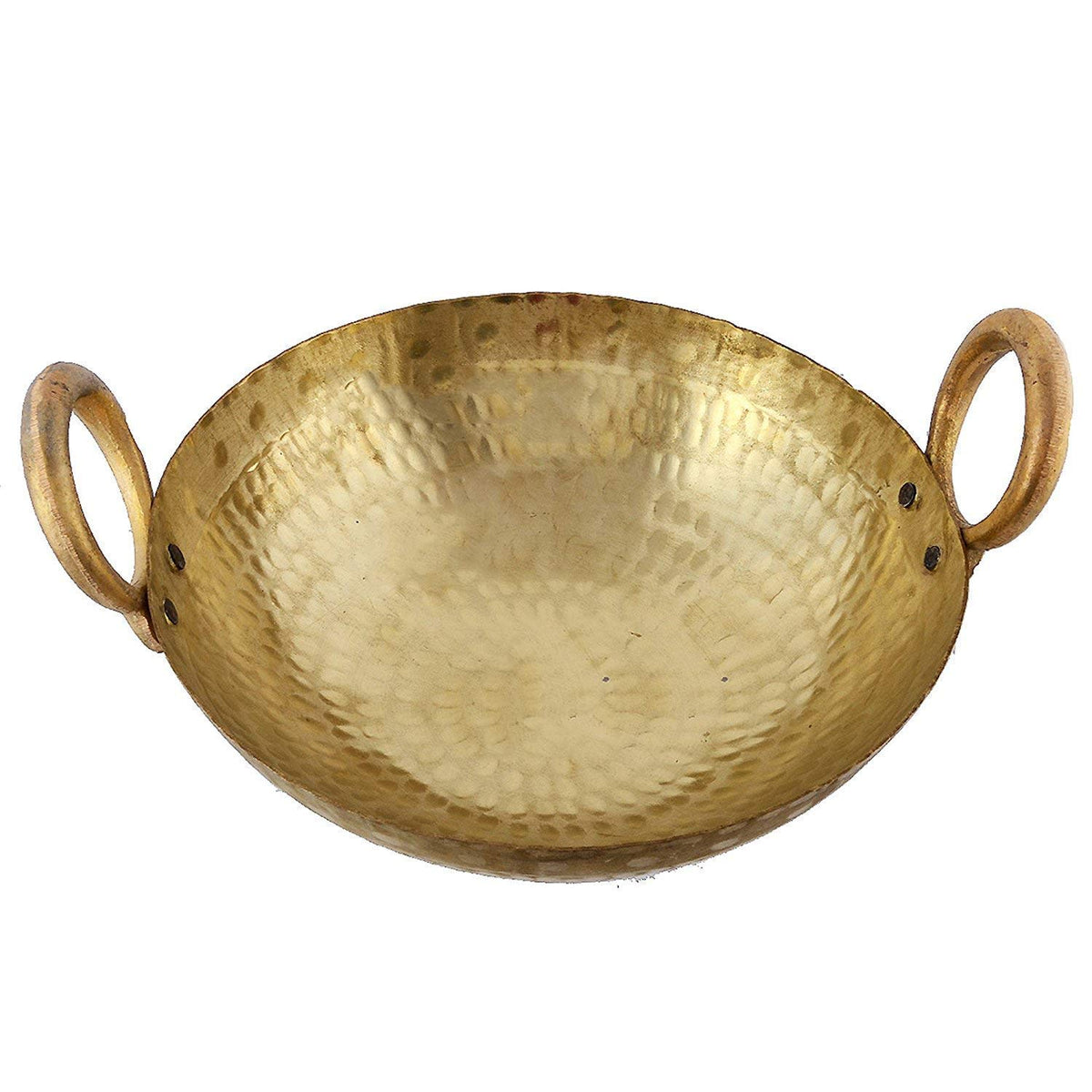 Spacetouch Indian Traditional Brass Hammered Karahi Cooking Kadai Cooking Wok Capacity 2 Litre Kadhai with Handles